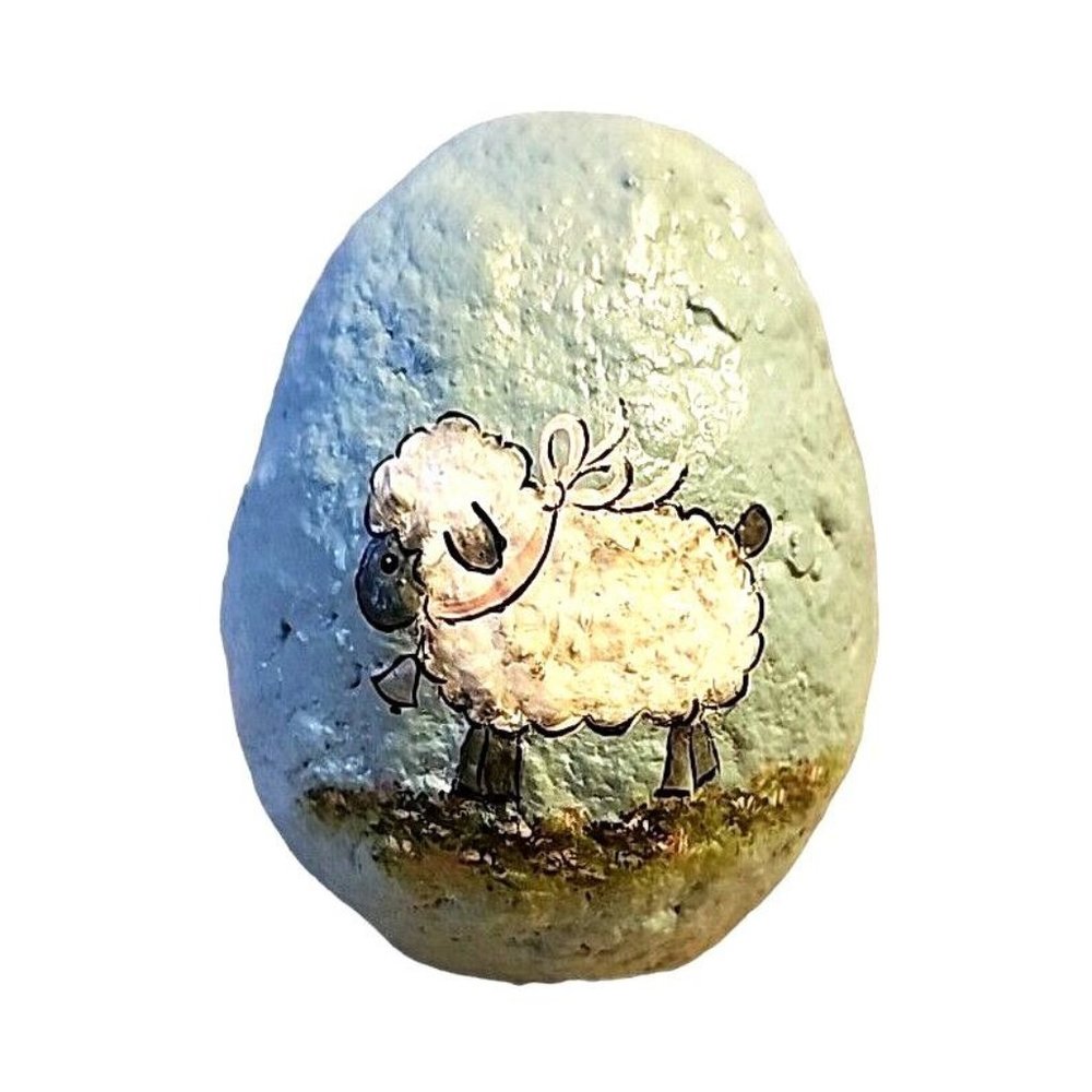 Blue Paper Mache Egg Lamb Sheep Hand Painted Folk Art Easter Decor Signed OOAK